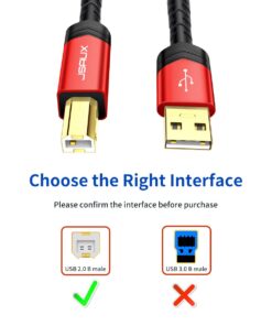 JSAUX Printer Cable, 10FT USB Printer Cable USB 2.0 Type A Male to B Male Scanner Cord USB B Cable High Speed for HP, Canon, Epson, Dell, Brother, Lexmark, Xerox, Samsung etc and Piano, DAC Red 23 61Cuty sKgL