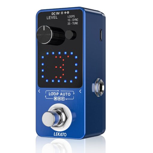 LEKATO Looper Pedal, Guitar Looper Pedal with SYNC & Tuner Function,Loop Pedal with LED Screen Looper Pedal for Electric Guitar Bass Unlimited Overdubs 3 Loops 18 Minutes Record Time（Blue) BLue