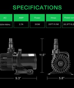 VIVOSUN 5300 GPH Submersible Water Pump, 310W Pond Pump, Ultra Quiet Aquarium Pump with 20FT. Lift Height for Pond Waterfall, Fish Tank, Statuary, or Hydroponics 21 61D3P1HafbL