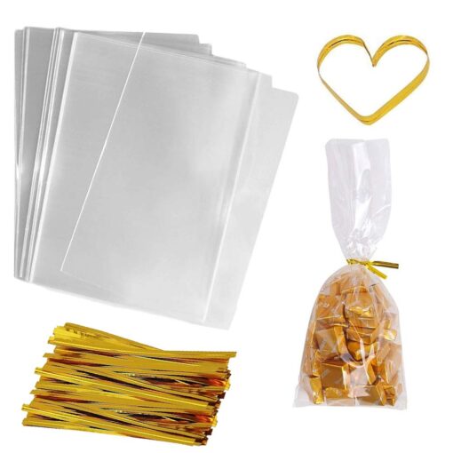 GOETOR Cellophane Bags 200 PCS Clear Flat Cello Treat Bags Party Favor Bag for Gift Bakery Cookies Candies with 200 Twist Ties (4x6) 4 by 6 Inch