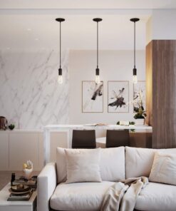 Globe Electric 64906 1-Light Pendant, Matte Black, Black Woven Fabric Cord, E26 Base Socket, Kitchen Island, Café, Decorative, Ceiling Hanging Light Fixture, Modern, Vintage, Bulb Not Included Without Bulb 25 61D6dLepjGL 1