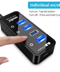 USB 3.0 Hub, atolla 4 Ports Super Speed USB 3 Hub Splitter with On Off Switch with 1 USB Charging Port (Cable Length 2 Feet, No AC Adapter) (4-Port hub) 26 61DBenxscXL