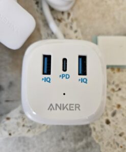 Anker 20W USB C Power Strip, 321 Power Strip with 3 Outlets and USB C Charging for iPhone 15/15 Plus/15 Pro/15 Pro Max, 5 ft Extension Cord, Power Delivery Charging for Dorm Rooms,Home Office 5ft White 25 61DEMYiOe8L