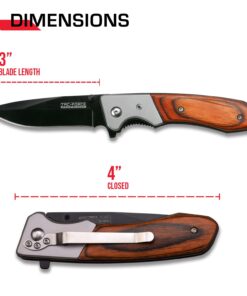 TAC FORCE Spring Assisted Folding Pocket Knife – Black Stainless Steel Drop Point Blade, Brown Wood Handle with Stainless Steel Bolster, Pocket Clip, Tactical, EDC, Rescue - TF-469 29 61DFwI2O2GL