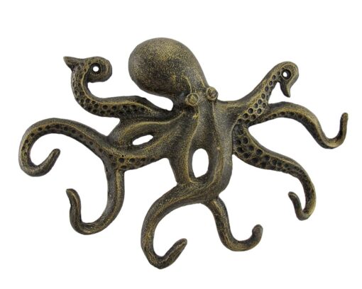 Zeckos Swimming Octopus Antique Bronze Finish Decorative Wall Hook