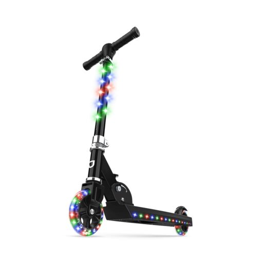 Jetson Scooters - Jupiter Kick Scooter - Collapsible Portable Kids Push Scooter - Lightweight Folding Design with High Visibility RGB Light Up LEDs on Stem, Wheels, and Deck Mars Black