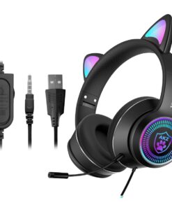 Alternative view of VIGROS Cat Ear Gaming Headphones Wired AUX 3.5mm LED Light, Noise Canceling Game Headphones Stereo Foldable Over-Ear Headsets with Microphone Fit Girls, Kids for PC, PS4, Switch, Xbox, Mobile, Laptop Black-Wire