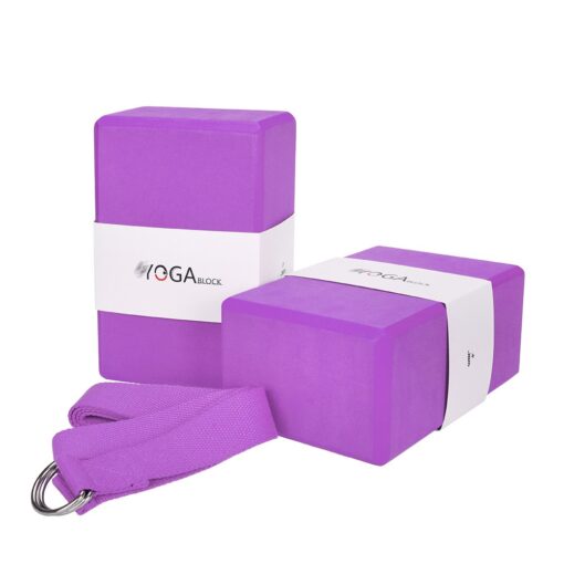 JBM Yoga Blocks 2 Pack with Strap, Cork Yoga Block 2 Pack EVA Foam Yoga Block Set of 2 Yoga Block with Strap, Yoga Bricks with Strap, Yoga Block Yoga Brick Yoga Cube Stretch Blocks Stretching Blocks Purple