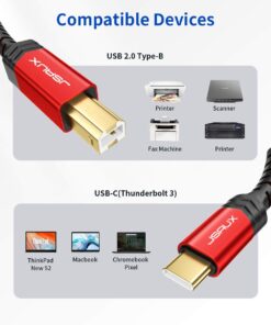 JSAUX USB B to USB C Printer Cable 10ft, Nylon Braided, USB C MIDI Cable Compatible for MacBook Pro, HP, Epson, Canon, Brother, Lexmark, Xerox Printers and Scanner-Red red 16 61DKfOS1YLL