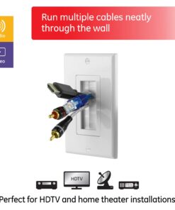 Alternative view of GE Brush Wall Plate, Cable Pass Through Insert, Single Gang, for in-Wall Installation of Cables and Wires, HDTV, HDMI, Coax, Speaker Wire, Home Theatre Systems, White, 35285 1 Pack