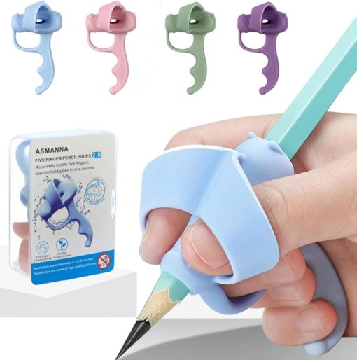ASMANNA 4 Pcs Pencil Grips for Kids Handwriting Finger Training Pen Grippers for Toddlers Preschoolers Children Pen Grip Posture Correction Tool for Beginners Pencil Holder for Kids 1-Multicolor