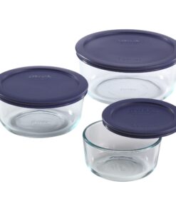 Pyrex Simply Store 6-Pc Glass Food Storage Container Set with Lid, 7-Cup, 4-Cup, & 2-Cup Round , BPA-Free Lid, Dishwasher, Microwave and Freezer Safe , Blue 6 PIECE Medium 15 61DRLmhIwsL 1