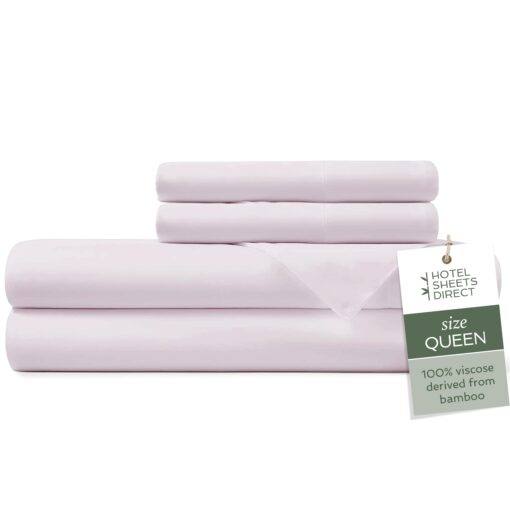 Hotel Sheets Direct 100% Viscose Derived from Bamboo Sheets Queen - Cooling Luxury Bed Sheets w Deep Pocket - Silky Soft - Light Pink