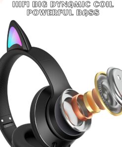 VIGROS Cat Ear Gaming Headphones Wired AUX 3.5mm LED Light, Noise Canceling Game Headphones Stereo Foldable Over-Ear Headsets with Microphone Fit Girls, Kids for PC, PS4, Switch, Xbox, Mobile, Laptop Black-Wire 15 61DS5QmKi5L