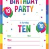 Papery Pop 10th Birthday Party Invitations with Envelopes (15 Count) - 10 Year Old Kids Birthday Invitations for Boys or Girls - Rainbow