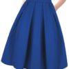 Tandisk Women's Vintage A-line Printed Pleated Flared Midi Skirt with Pockets X-Large Blue 8 61DeMPSDH4L