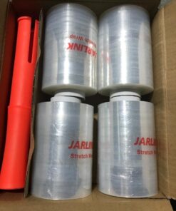 JARLINK 4 Pack Plastic Film Roll with Plastic Handles, 60 Gauge Thick, 5" x 1000ft Plastic Pallet Film, Industrial Strength Stretch up to 500% Stretch for Moving, Packing, Wrapping, and Shipping 36 61DiSeiZSL