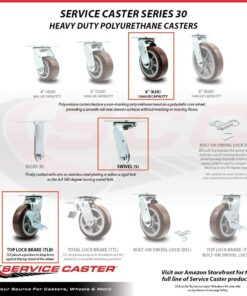 Service Caster Brand 6 Inch Heavy Duty Swivel Casters Set of 4 Polyurethane Caster Wheels – 3,600lbs. Total Capacity – 2 Swivel with Locking Brakes/2 Rigid with Roller Bearings 6" Wheel 2 Swivel w/2 Top Lock Brakes - 2 Rigid 13 61Dn4vZeAQL