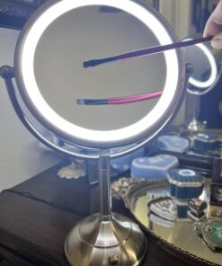 VESAUR Professional 8.5" Large Lighted Makeup Mirror Updated with 3 Color Lights, 1X/10X Magnifying Swivel Vanity Brightness Dimmable Cosmetic Mirror with 48 Premium LED Lights, Senior Pearl Nickel X-Large 31 61DnipEeI0L