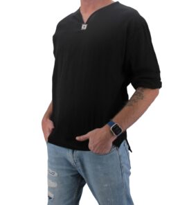 Love Quality Men's Black Shirt 100% Cotton Hippie Yoga Shirt X-Large 11 61DoRSDticL