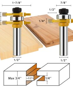 Alternative view of Helovmine Tongue and Groove Router Bit Set, Wood Door Flooring 3 Teeth Adjustable 1/2" Shank T Shape Wood Milling Saw New Woodworking Tools for Doors, Drawers, Shelves & More- Pack of 2 1/2’’ Tongue + Groove