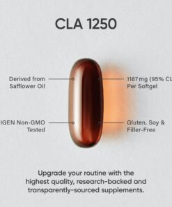 Sports Research CLA - 1250mg with Active Conjugated Linoleic Acid for Men and Women | Non-GMO, Soy & Gluten Free - 95% (180 Softgels)… 180 Count (Pack of 1) 95% CLA 22 61Dv2Ex6 ML 1