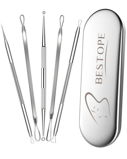 TAYTHI Blackhead Remover Tool, Pimple Popper Tool Kit, Blackhead Extractor Tool for Face, Extractor Tool for Comedone Zit Acne Whitehead Blemish, Stainless Steel Extraction Tools Silver 5 Piece Set