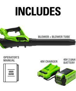 Greenworks 40V (115 MPH / 430 CFM) Brushless Axial Leaf Blower, 2.0Ah Battery and Charger Included Brushless Blower (2.0Ah) 24 61Dx2cpBMnS 1