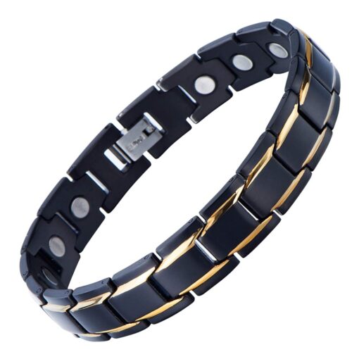 COOLSTEELANDBEYOND Magnetic Stainless Steel Mens Gold Black Power Element Bracelet with Magnets and Free Link Removal Kit Gold and Black