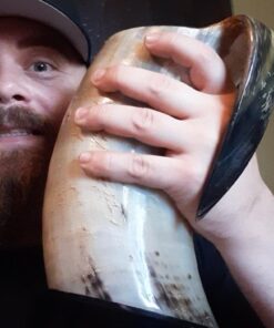 AleHorn Original Handcrafted Authentic Viking Drinking Horn Tankard for Beer Mead Ale - Genuine Medieval Inspired Stein Mug Food Safe Vessel with Handle (XXL - 30oz, Durable Resin Base) XXL - 30oz 37 61E1MHzCFjL