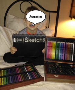 Art 101 Doodle and Color 142 Pc Art Set in a Wood Carrying Case, Includes 24 Premium Colored Pencils, A variety of coloring and painting mediums: crayons, oil pastels, watercolors; Portable Art Studio Multicolor 33 61E1eDz4O2L