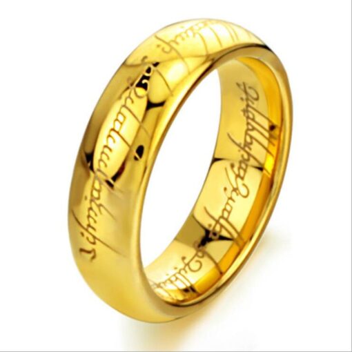 Gold Plated 18k Elvish Script Tungsten Carbide Unisex Laser-Etched Wedding Ring Band- 7mm 4