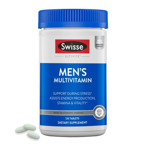 Swisse Ultivite Daily Multivitamin for Men | 50 Vitamins, Antioxidants and Minerals + Adaptogens | Energy, Stress & Immune Support | Mens Multivitamins Supplement | 120 Tablets Men's Multivitamins - 120 count Multicolor