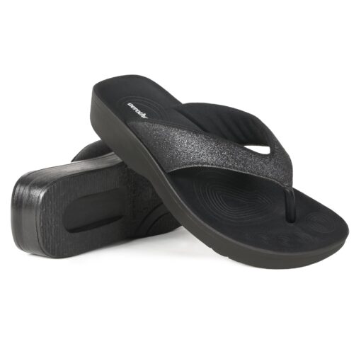 AEROTHOTIC Women's Comfortable Arch Support Summer Orthotic Flip Flops Sandals 9 Crystal Black