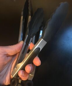 Vivree Kitchen Tongs Set - Salad & Grill Stainless Steel Serving Tongs with Silicone Tips - 9"&12" (Black) Black 75 61E8o7a1fgL 1