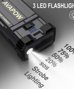 AVAPOW Car Jump Starter, 4000A Peak Battery Jump Starter (for All Gas or Up to 10L Diesel), Portable Battery Booster Power Pack, 12V Auto Jump Box with LED Light, USB Quick Charge 3.0 49 61E9MmJuWKL