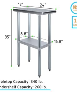 AmGood Stainless Steel Work Table with Undershelf | Food Prep NSF | Utility Work Station | (12" Length X 24" Width) 12" Length X 24" Width 11 61E9SwnKOJL