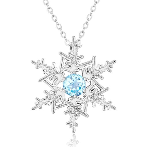 Sterling Silver Snowflake Pendant with Genuine Garnet, Blue Topaz & White Topaz Including 18" Chain (Blue-Topaz)