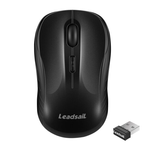 LeadsaiL Computer Wireless Mouse, 2.4G Wireless Ergonomic Portable Mobile Mouse, Cordless Mouse with USB Receiver, 3 Adjustable DPI Levels for Notebook, PC, Laptop, Computer, MacBook (Black) Black