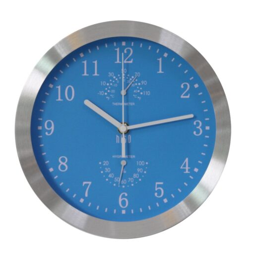 HITO Silent Non Ticking Wall Clock10 inch Sweep Movement Glass Cover Silver Aluminum Frame Decorative for Kitchen, Living Room, Bedroom, Office (Blue) Blue 10 Inch