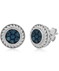 Amazon Collection Sterling Silver Diamond Accent Stud Earrings Blue 9 61EGqKYEhvL