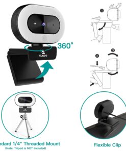 NexiGo StreamCam N930E with Software, 1080P Webcam with Ring Light and Privacy Cover, Auto-Focus, Plug and Play, Web Camera for Online Learning, Zoom Meeting Skype Teams, PC Mac Laptop Desktop Black Webcam with Light 28 61EIhR9whOS