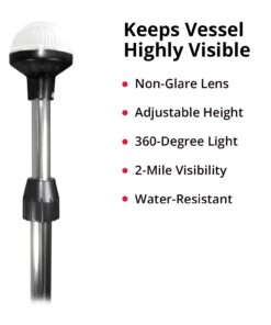 SeaSense LED Stern Light - Range of 2 Nautical Miles - Easily Adjustable, Stowable Black EDC Light for Boats, Kayaks, Canoes, Pontoons & Fishing Vessels up to 39 Feet (Base Not Included) white, silver, and black 26-48-Inch 10 61EJnlehavL