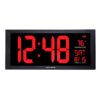 AcuRite Large Digital LED Oversized Wall Clock with Date, Temperature and Fold-Out Stand, 18-Inch, Red 14 61ELYFVsvmL