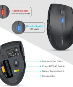 E-YOOSO Bluetooth Wireless Mouse, 3 Modes Bluetooth 5.0 & 3.0 Mouse 2.4GHz Ergonomic Wireless Optical Mouse with USB Nano Receiver, 5 Adjustable DPI Levels, 6 Buttons for Laptop, MacBook, iPad, PC Black(Bluetooth+Wireless) 36 61EMMjuDiPL