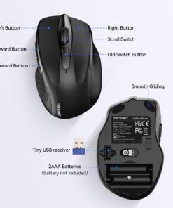TECKNET Wireless Mouse, 2.4G Ergonomic Optical Mouse, Computer Mouse for Laptop, PC, Computer, Chromebook, Notebook, 6 Buttons, 24 Months Battery Life, 2600 DPI, 5 Adjustment Levels 22 61EOlCq90GL
