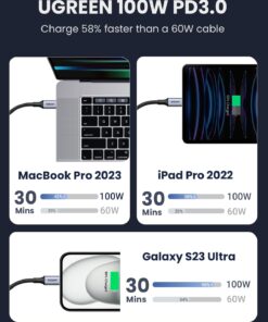 UGREEN 100W USB C to USB C Cable Type C Fast Charging Compatible with iPhone 15/15 Plus/15 Pro/15 Pro Max/Samsung Galaxy S23/S22 Ultra/Laptop/Tablet/Switch, etc. 6.6FT Black 1 15 61EP3DF0DBL