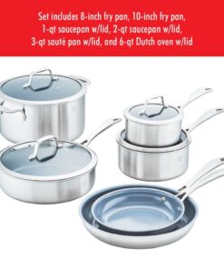 ZWILLING Spirit 3-ply 10-pc Stainless Steel Ceramic Nonstick Pots and Pans Set, Dutch Oven, Fry Pan 10-pc Ceramic 26 61EQBVi48rL
