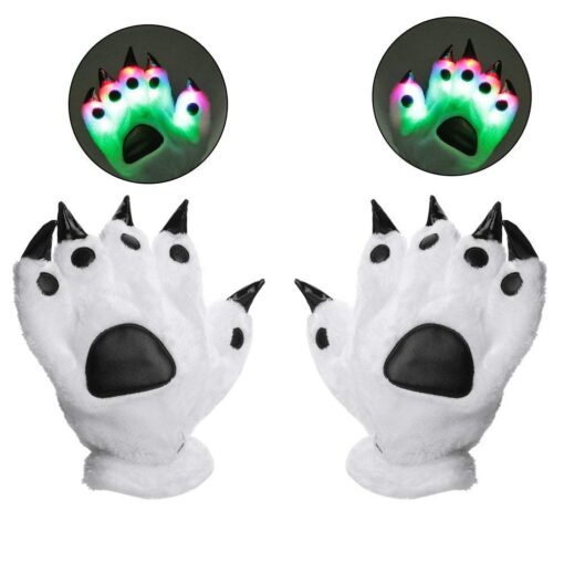 Luwint LED Finger Flashing Bear Paw Gloves Novelty Lights Up Glow Blink Show Prop Toy for Werewolf Cat Monster Costume One Size