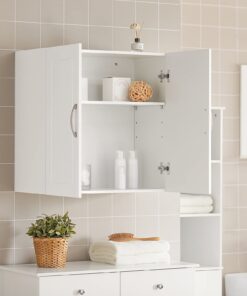 Alternative view of Haotian FRG231-W, White Bathroom Kitchen Wall Cabinet, Garage or Laundry Room Wall Storage Cabinet, White Stipple, Linen Tower Bath Cabinet, Cabinet with Shelf